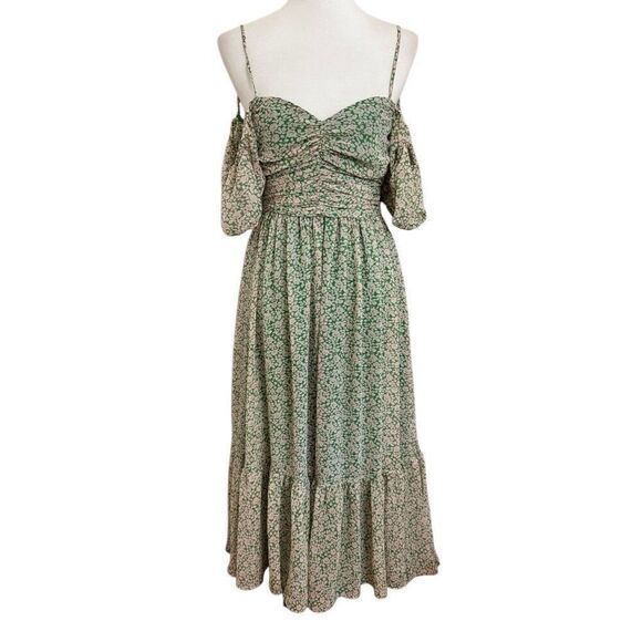 Bardot Fauna Midi Dress Green Pink Floral Size 2 XS - Picture 8 of 8